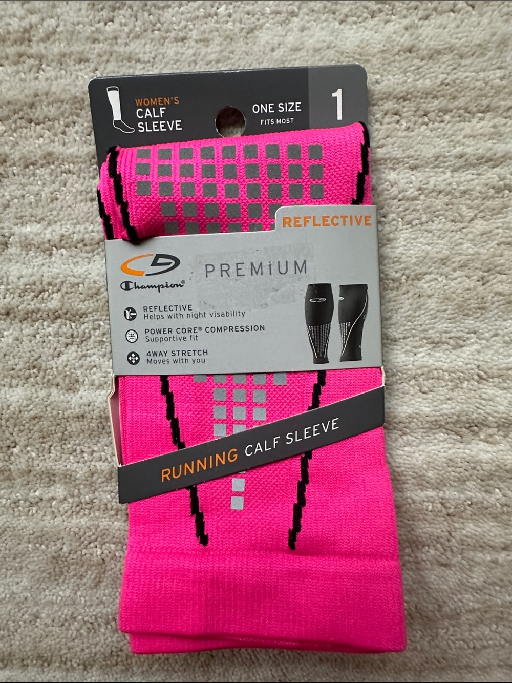 CHAMPION C9 Premium Running Calf Sleeve Duo Dry Compression Reflective Pink